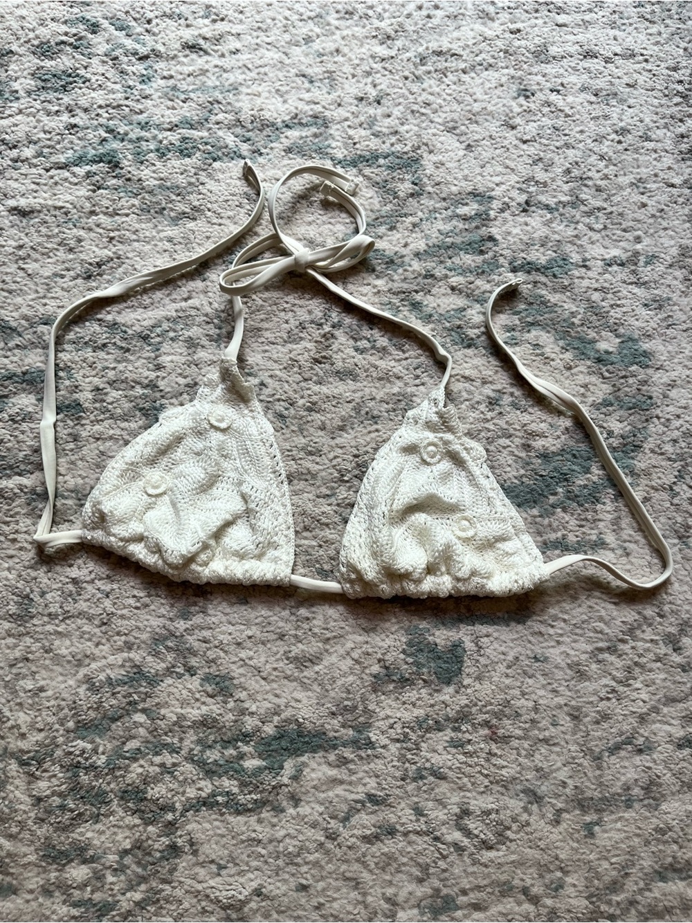 Shade & Shore Cream Lace Triangle Bandeau Bikini Top